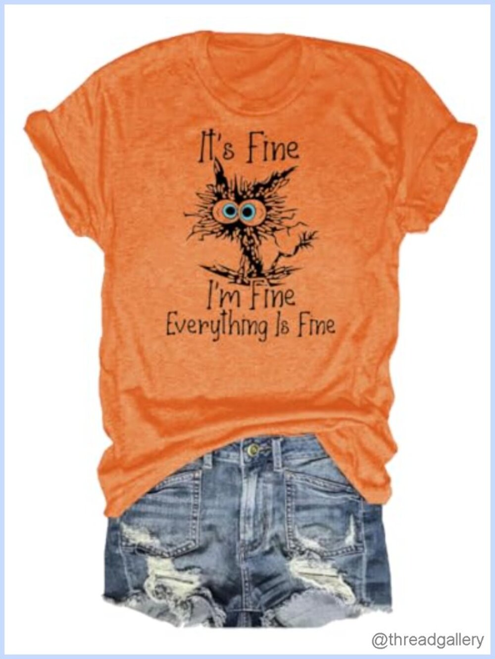 Women's Cat Graphic Tee I'm Fine Everything is Fine Short Sleeve Top